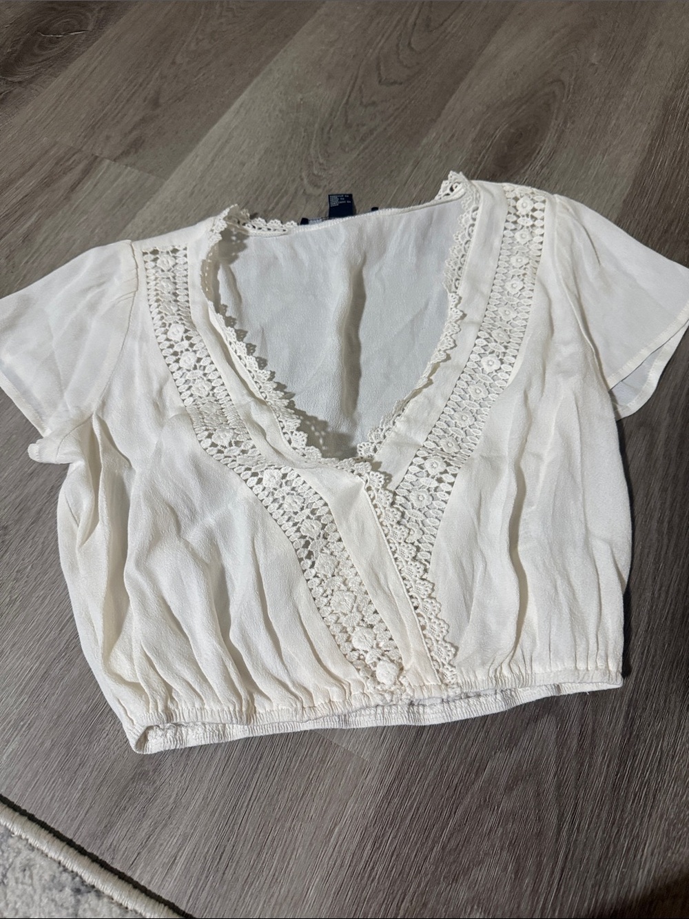 Forever 21 Cream Crochet-Trim V-Neck Crop Top